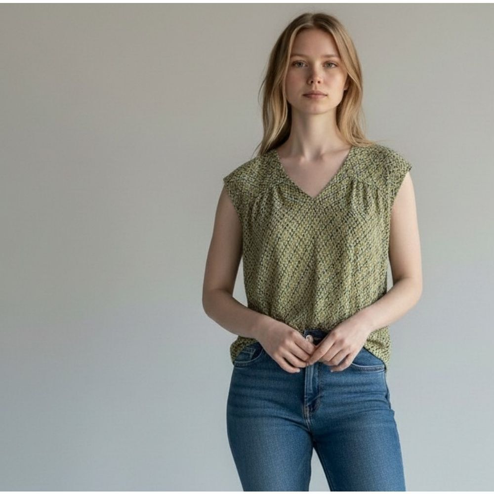 Liverpool LA Green Chevron Patterned Sleeveless Blouse